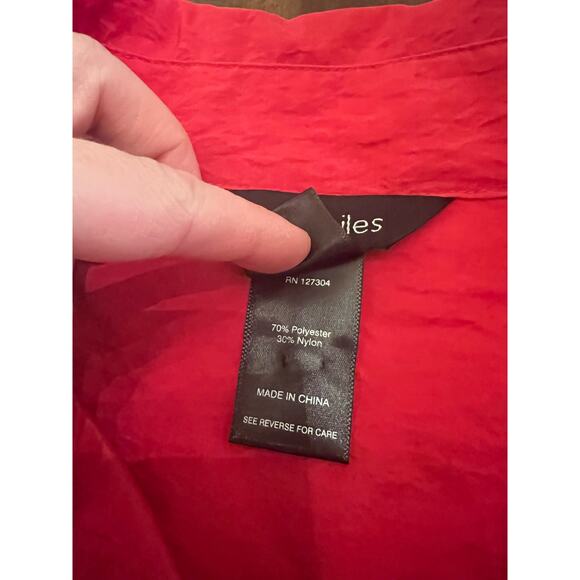 Ali Miles Women's Red Casual Crinkle 3/4 Sleeve Collared Button Front Blouse S - Picture 6 of 11